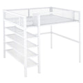 Full Size Metal Loft Bed With 4 Tier Shelves And Storage, White Full White Metal