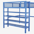 Full Size Metal Loft Bed With 4 Tier Shelves And Storage, Blue Full Blue Metal