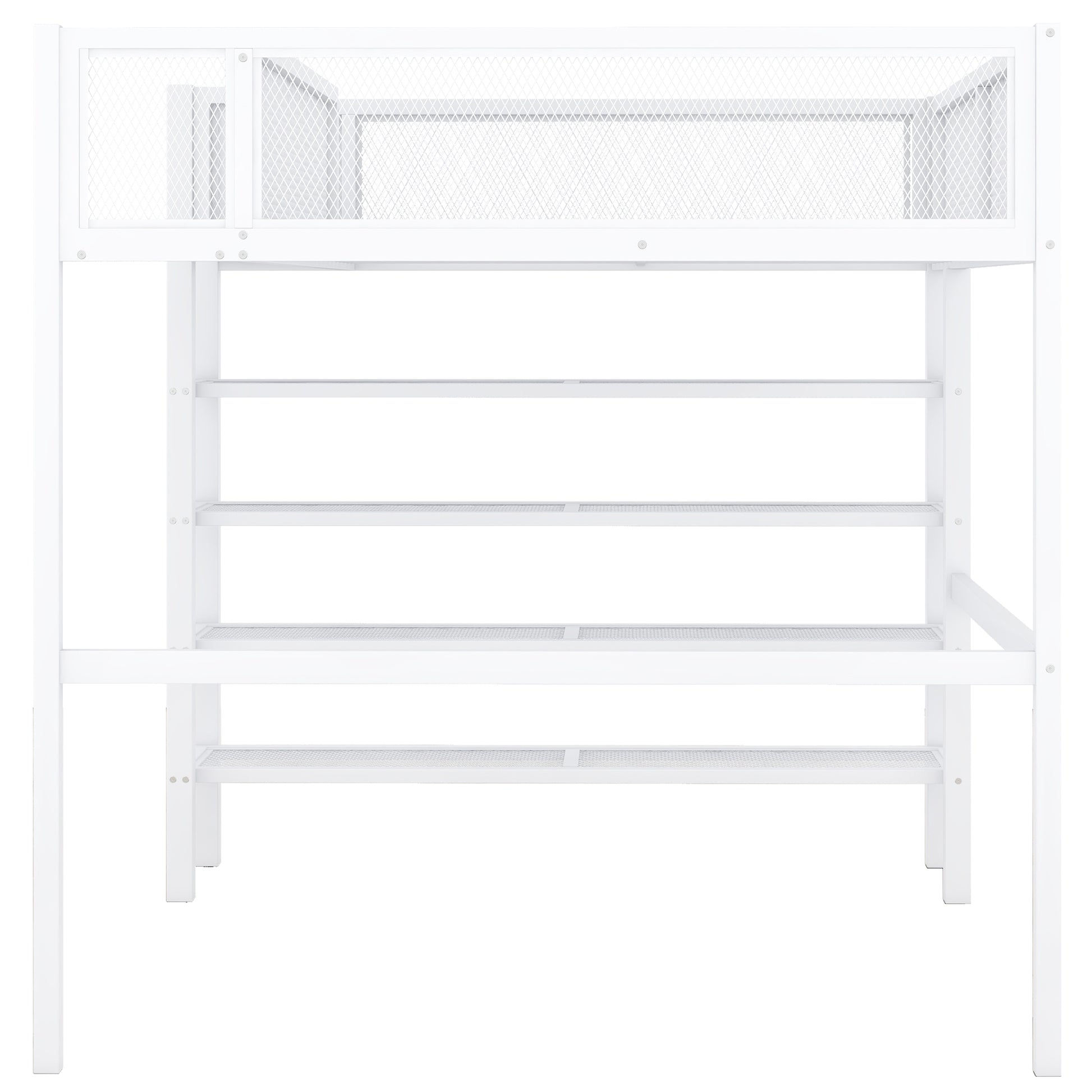 Full Size Metal Loft Bed With 4 Tier Shelves And Storage, White Full White Metal
