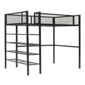 Twin Size Metal Loft Bed With 4 Tier Shelves And Storage, Black Black Metal