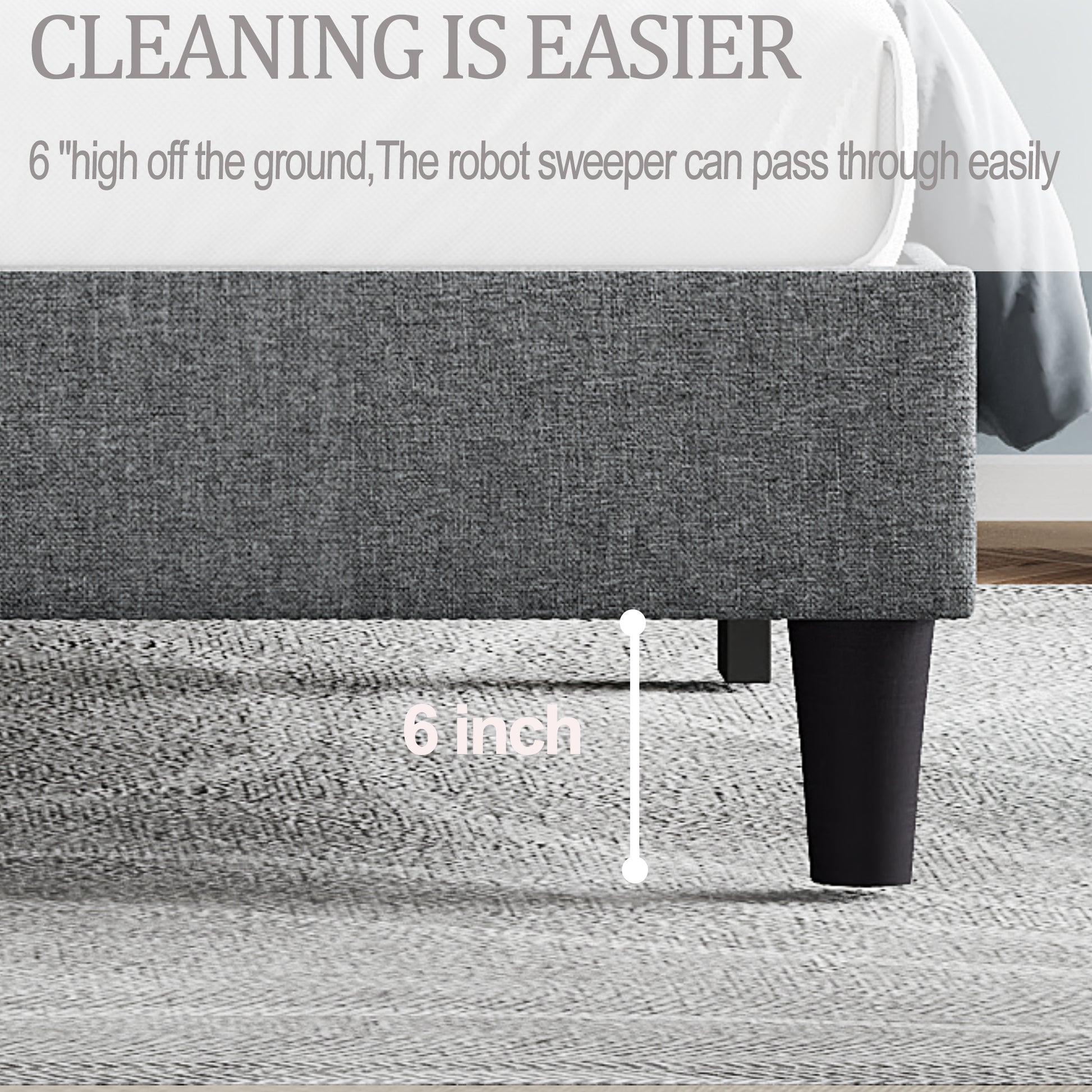 Queen Size Adjustable Headboard With Fine Linen Upholstery And Button Tufting For Bedroom, Wave Top Light Grey Light Grey Wood