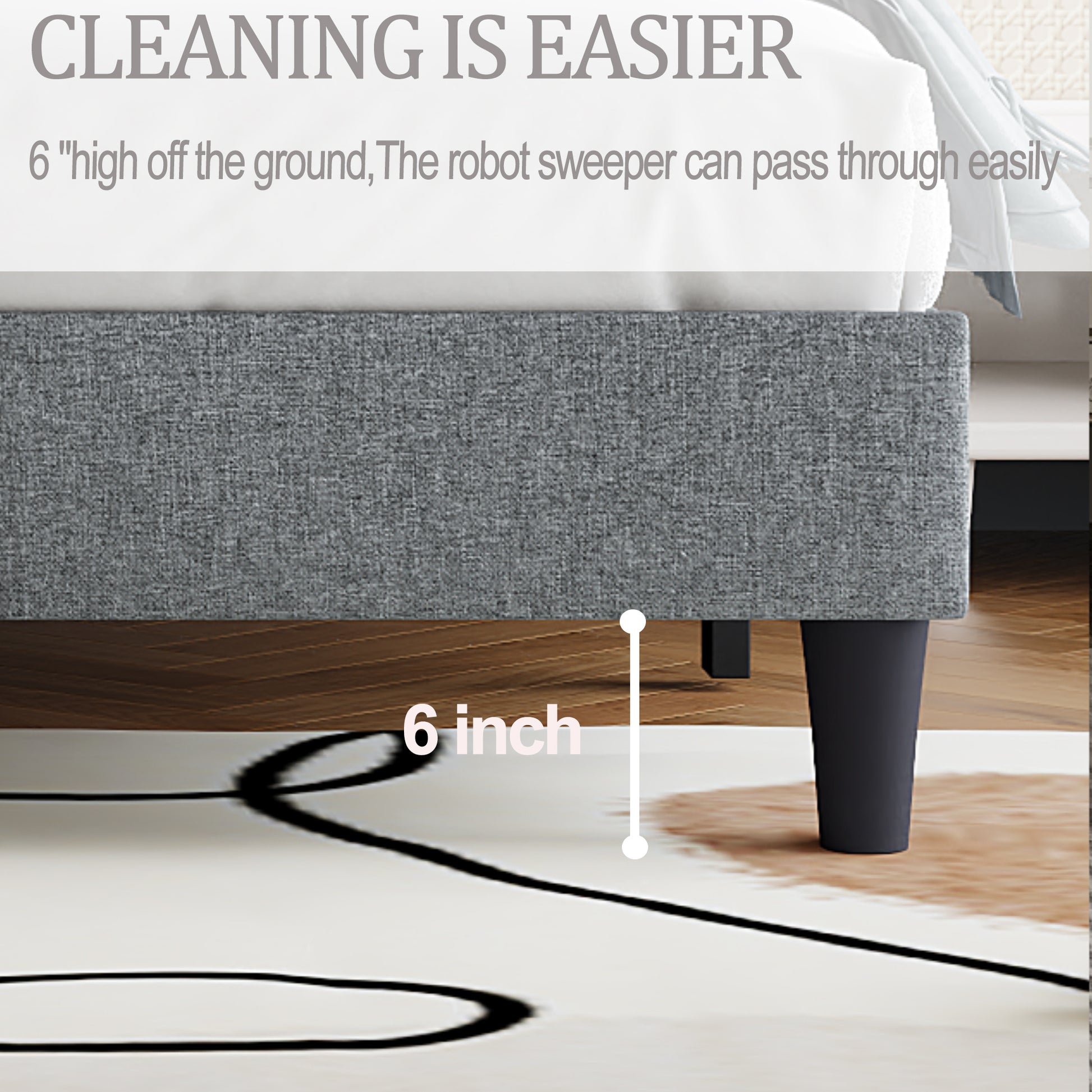 King Size Adjustable Headboard With Fine Linen Upholstery And Button Tufting For Bedroom, Wave Top Light Grey Light Grey Wood