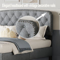 King Size Adjustable Headboard With Fine Linen Upholstery And Button Tufting For Bedroom, Wave Top Light Grey Light Grey Wood