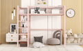 Twin Size Metal Loft Bed With 4 Tier Shelves And Storage, Pink Pink Metal