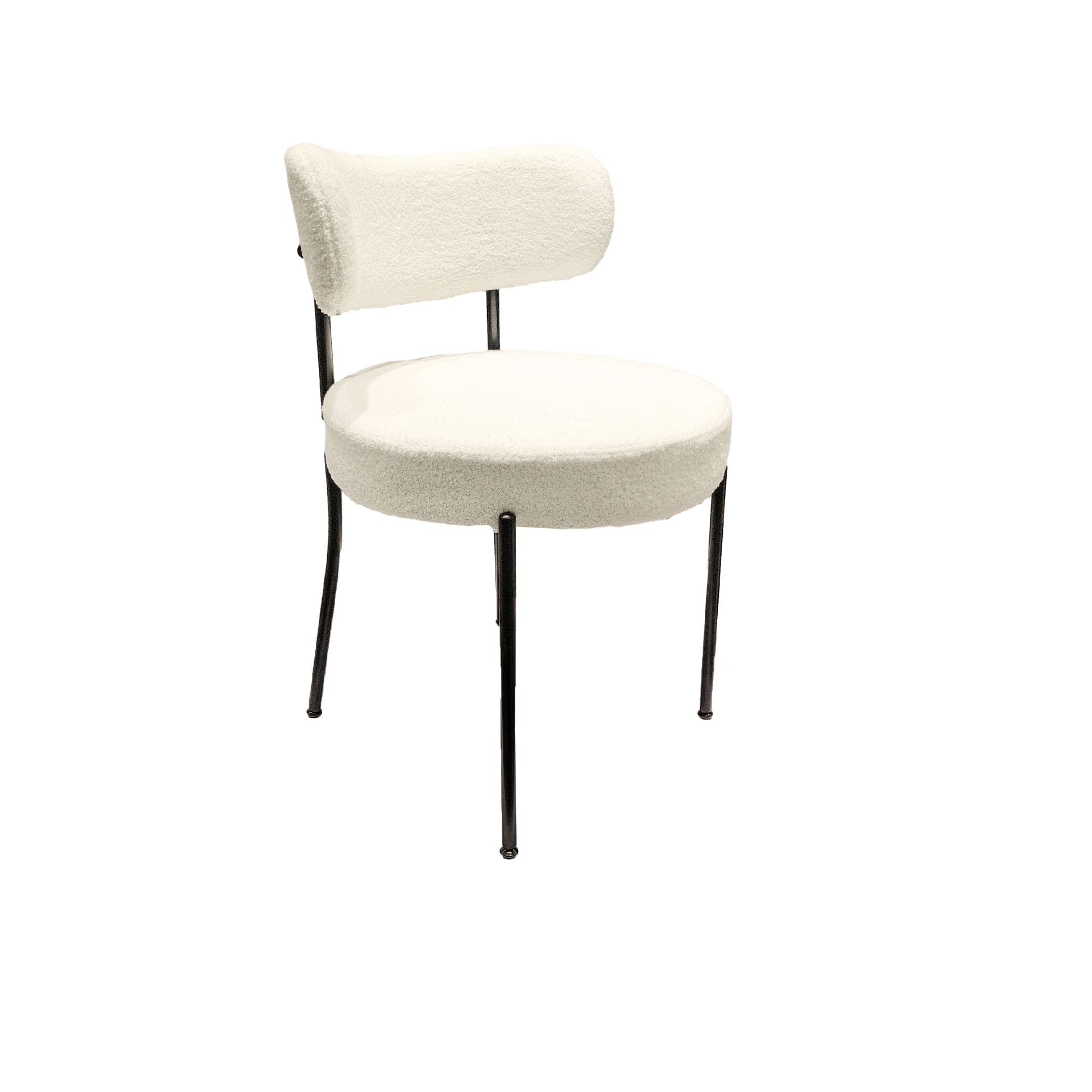 White Dining Chairs Set Of 4, Mid Century Modern Dining Chairs, Kitchen Dining Room Chairs, Curved Backrest Round Upholstered Boucle Dining Chair With Black Metal Legs Metal White Teddy Kitchen Dining Chairs Foam Velvet
