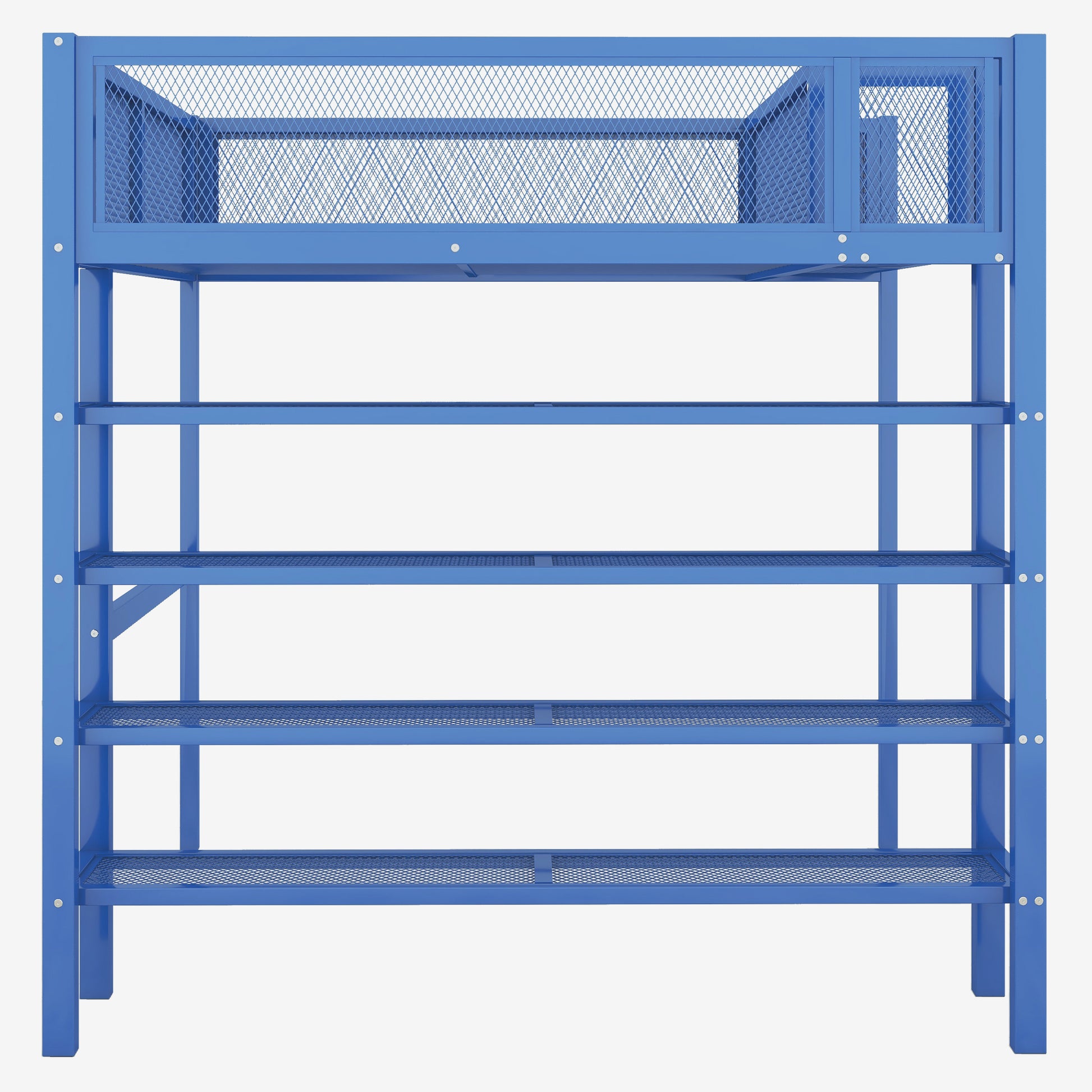 Full Size Metal Loft Bed With 4 Tier Shelves And Storage, Blue Full Blue Metal
