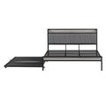 Queen Size Metal Platform Bed Frame With Twin Size Trundle, Upholstered Headboard, Sockets, Usb Ports And Slat Support, No Box Spring Needed, Black Black Metal