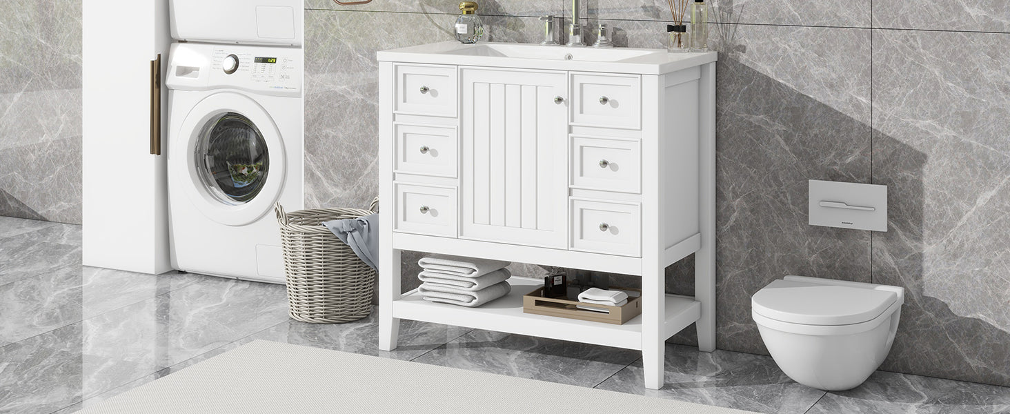 36" Bathroom Vanity With Sink Combo, One Cabinet And Three Drawers, Solid Wood And Mdf Board, White Old Sku:Sy999505Aak White Solid Wood Mdf