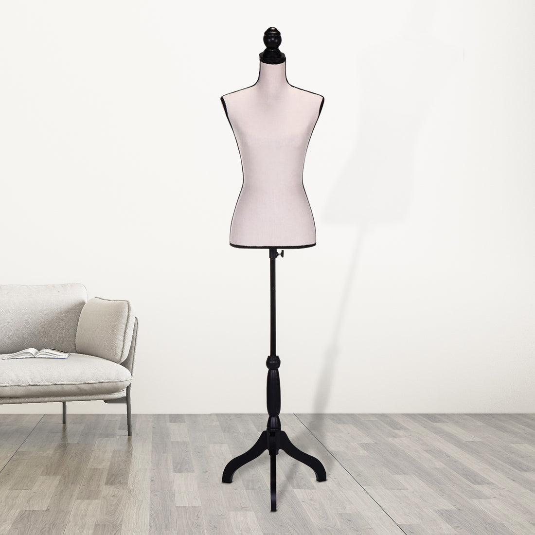 Female Mannequin Torso Dress Form Manikin Body Model With Tripod Wood Stand 51.2" 66" Adjustable Height, Beige Beige Mdf