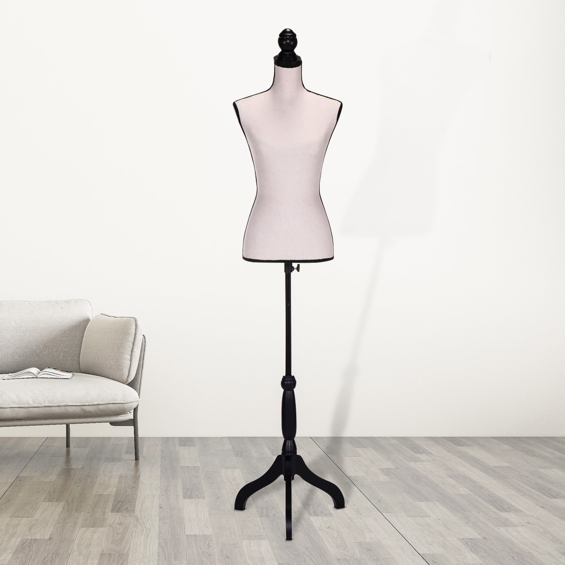 Female Mannequin Torso Dress Form Manikin Body Model With Tripod Wood Stand 51.2" 66" Adjustable Height, Beige Beige Mdf