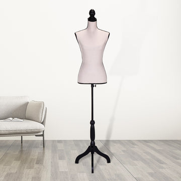 Female Mannequin Torso Dress Form Manikin Body Model With Tripod Wood Stand 51.2" 66" Adjustable Height, Beige Beige Mdf