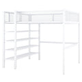 Full Size Metal Loft Bed With 4 Tier Shelves And Storage, White Full White Metal
