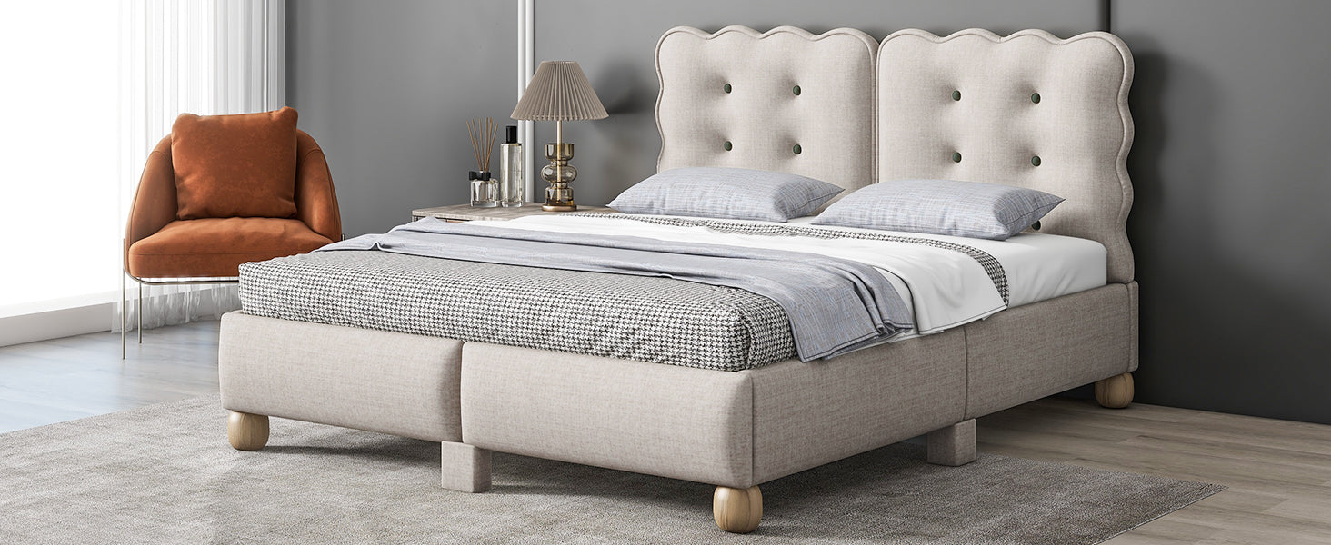 Full Size Upholstered Platform Bed With Support Legs,Beige Beige Upholstered