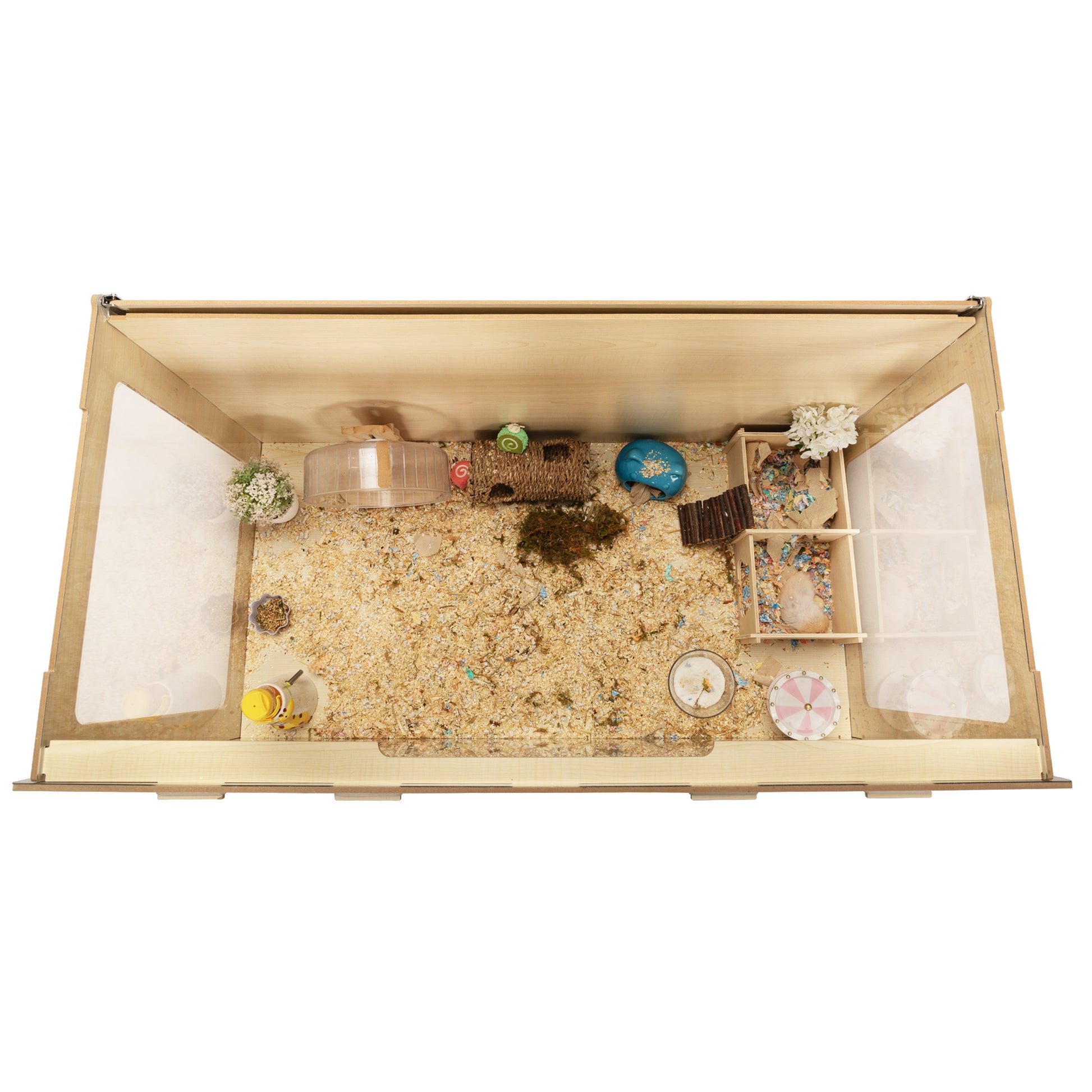 Wooden Hamster Cage Small Animals House, Acrylic Hutch For Dwarf Hamster, Guinea Pig, Chinchilla, Opening Top With Air Vents Natural Mdf