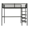 Twin Size Metal Loft Bed With 4 Tier Shelves And Storage, Black Black Metal