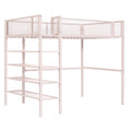 Twin Size Metal Loft Bed With 4 Tier Shelves And Storage, Pink Pink Metal