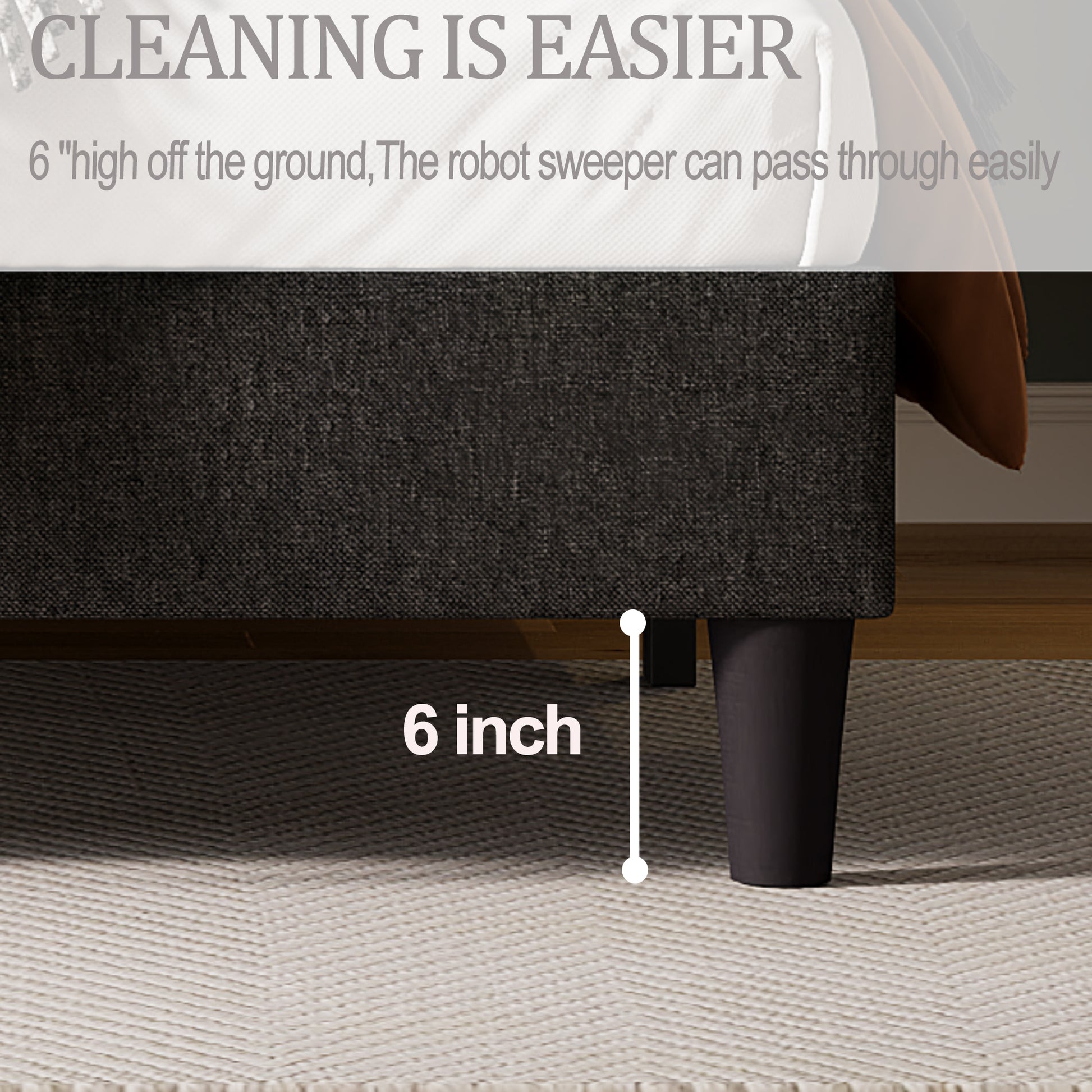 Queen Size Adjustable Headboard With Fine Linen Upholstery And Button Tufting For Bedroom, Wave Top Dark Grey Dark Grey Wood