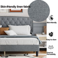 King Size Adjustable Headboard With Fine Linen Upholstery And Button Tufting For Bedroom, Wave Top Light Grey Light Grey Wood