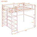 Twin Size Metal Loft Bed With 4 Tier Shelves And Storage, Pink Pink Metal