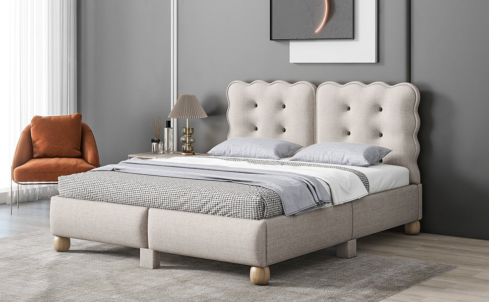 Full Size Upholstered Platform Bed With Support Legs,Beige Beige Upholstered