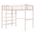 Twin Size Metal Loft Bed With 4 Tier Shelves And Storage, Pink Pink Metal