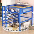 Full Size Metal Loft Bed With 4 Tier Shelves And Storage, Blue Full Blue Metal