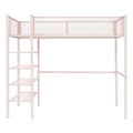 Twin Size Metal Loft Bed With 4 Tier Shelves And Storage, Pink Pink Metal
