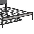 Queen Size Metal Platform Bed Frame With Twin Size Trundle, Upholstered Headboard, Sockets, Usb Ports And Slat Support, No Box Spring Needed, Black Black Metal