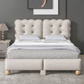 Full Size Upholstered Platform Bed With Support Legs,Beige Beige Upholstered