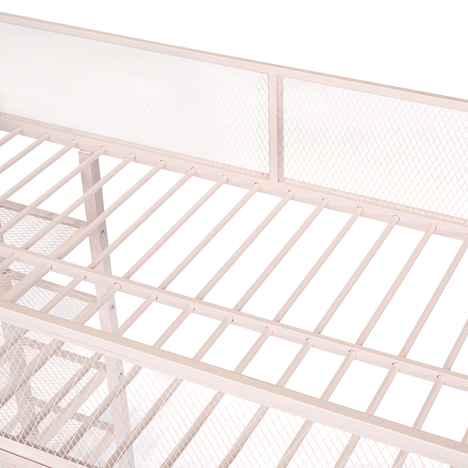 Twin Size Metal Loft Bed With 4 Tier Shelves And Storage, Pink Pink Metal