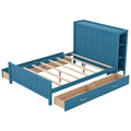 Full Size Platform Bed With Drawers And Storage Shelves, Blue Blue Solid Wood Mdf