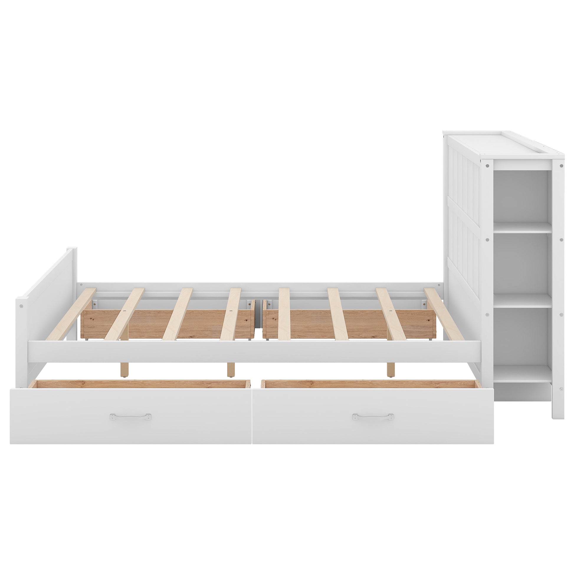 Full Size Platform Bed With Drawers And Storage Shelves, White White Solid Wood Mdf