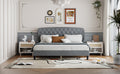 King Size Adjustable Headboard With Fine Linen Upholstery And Button Tufting For Bedroom, Wave Top Light Grey Light Grey Wood