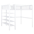 Full Size Metal Loft Bed With 4 Tier Shelves And Storage, White Full White Metal