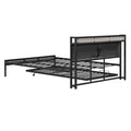 Queen Size Metal Platform Bed Frame With Twin Size Trundle, Upholstered Headboard, Sockets, Usb Ports And Slat Support, No Box Spring Needed, Black Black Metal