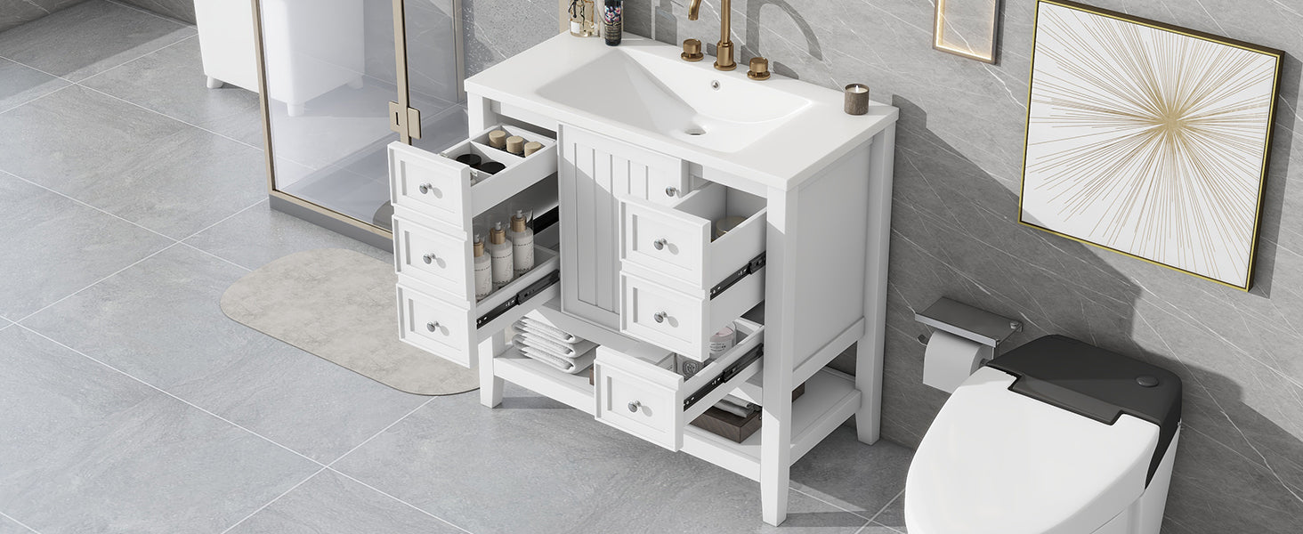 36" Bathroom Vanity With Sink Combo, One Cabinet And Three Drawers, Solid Wood And Mdf Board, White Old Sku:Sy999505Aak White Solid Wood Mdf