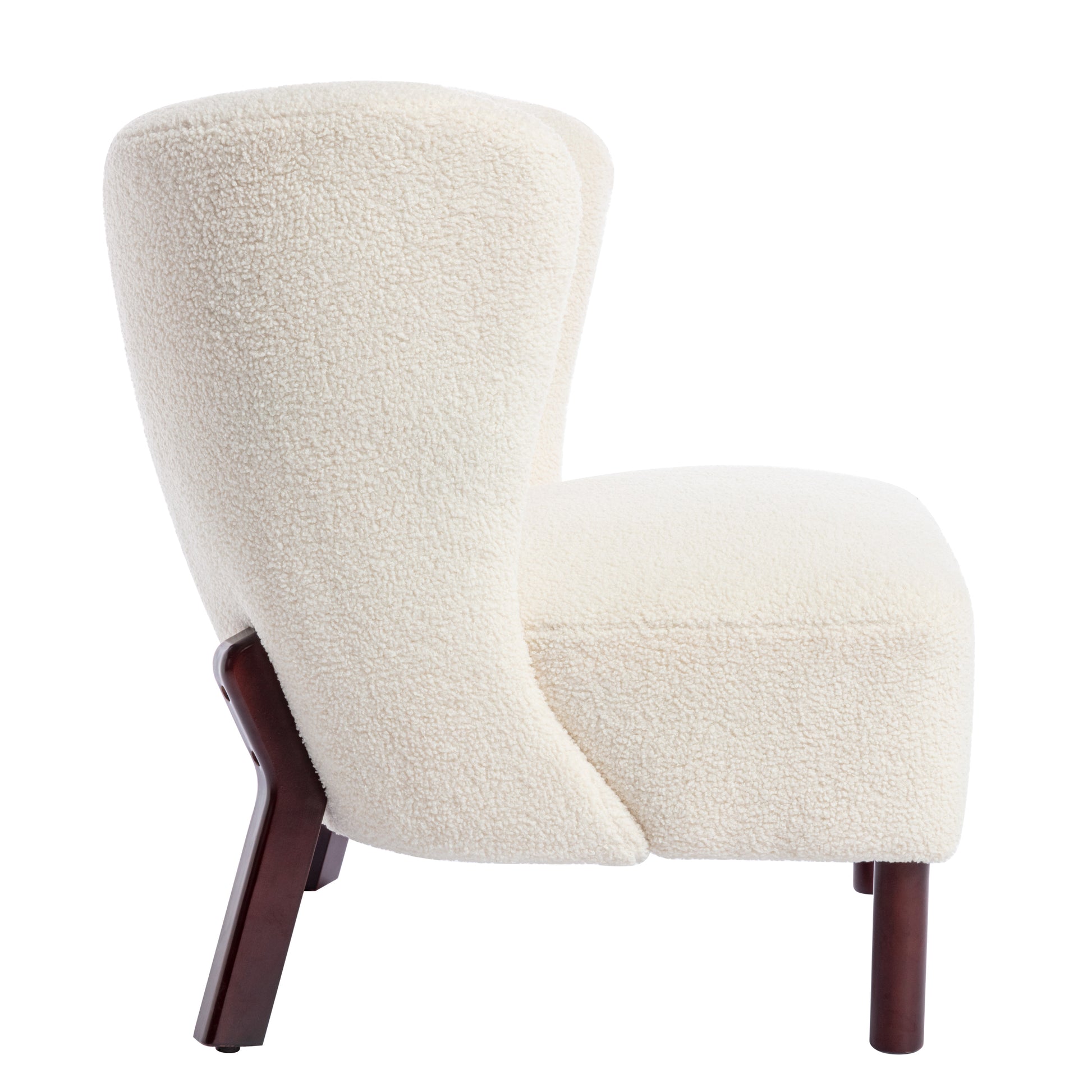 Accent Chair, Upholstered Armless Chair Lambskin Sherpa Single Sofa Chair With Wooden Legs, Modern Reading Chair For Living Room Bedroom Small Spaces Apartment, Cream Cream Polyester