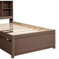 Modern Twin Size Bed Frame With Built In Usb Port On Bookcase Headboard And 2 Drawers For Walnut Color Box Spring Not Required Twin Walnut Bedroom Bed Frame Particle Board