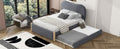Full Size Upholstered Platform Bed With Wood Supporting Feet And Twin Size Trundle, Gray Box Spring Not Required Full Gray Wood Bedroom Upholstered