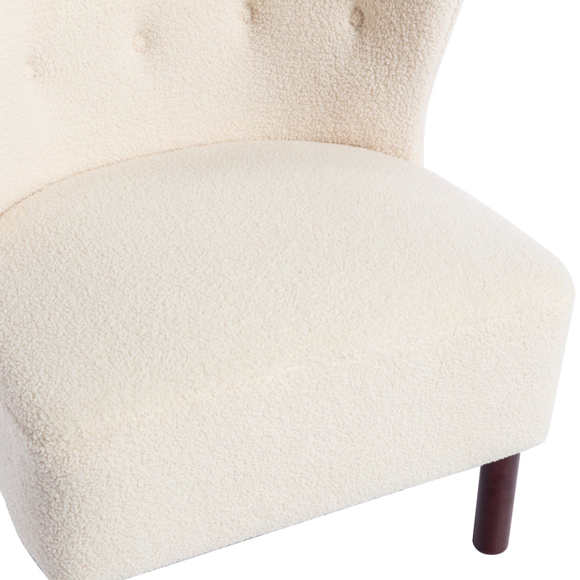 Accent Chair, Upholstered Armless Chair Lambskin Sherpa Single Sofa Chair With Wooden Legs, Modern Reading Chair For Living Room Bedroom Small Spaces Apartment, Cream Cream Polyester
