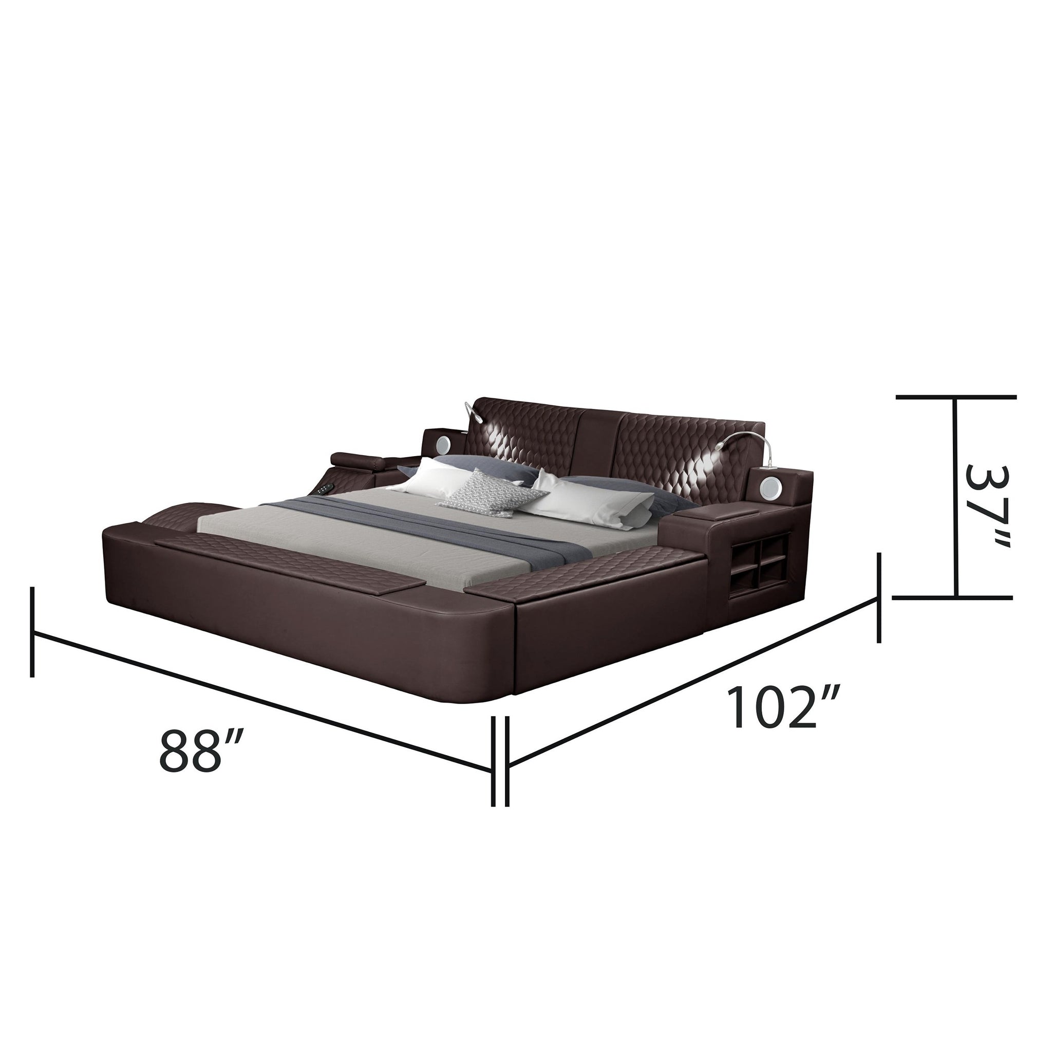 Zoya Smart Multifunctional Queen Size Bed Made With Wood In Brown Box Spring Not Required Queen Brown Wood Bedroom Contemporary,Modern Slat Beds Upholstered Wood