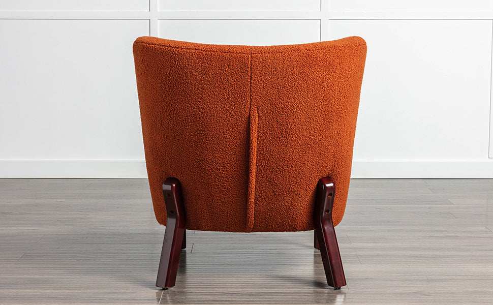 Accent Chair, Upholstered Armless Chair Lambskin Sherpa Single Sofa Chair With Wooden Legs, Modern Reading Chair For Living Room Bedroom Small Spaces Apartment, Burnt Orange Burnt Orange Polyester