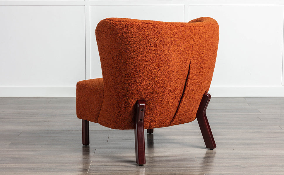 Accent Chair, Upholstered Armless Chair Lambskin Sherpa Single Sofa Chair With Wooden Legs, Modern Reading Chair For Living Room Bedroom Small Spaces Apartment, Burnt Orange Burnt Orange Polyester