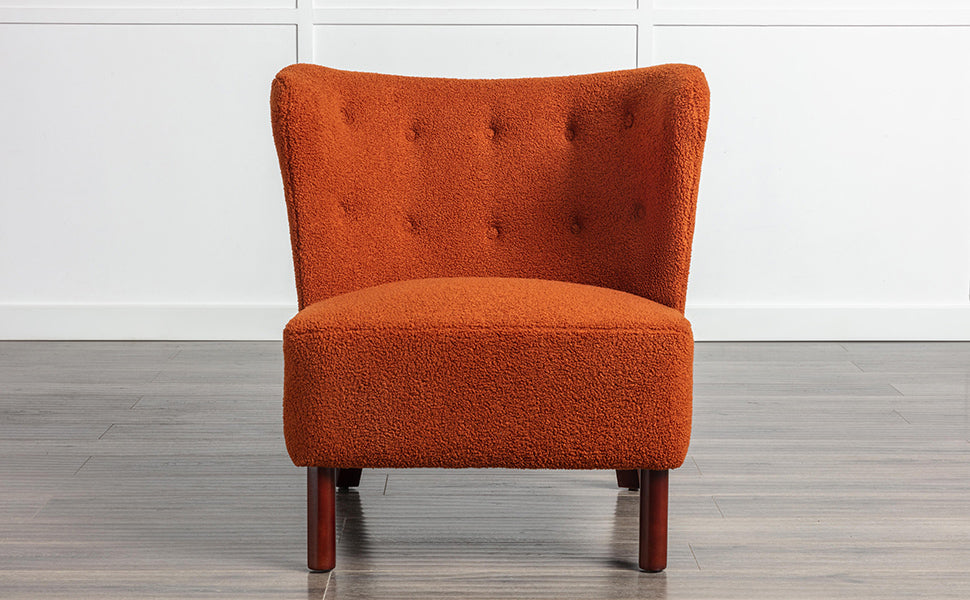 Accent Chair, Upholstered Armless Chair Lambskin Sherpa Single Sofa Chair With Wooden Legs, Modern Reading Chair For Living Room Bedroom Small Spaces Apartment, Burnt Orange Burnt Orange Polyester