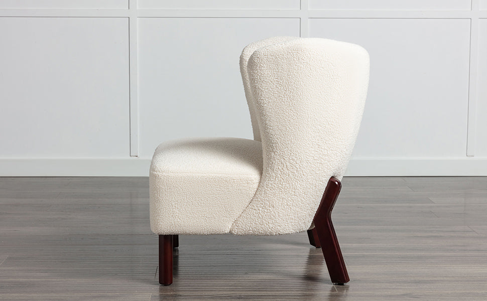 Accent Chair, Upholstered Armless Chair Lambskin Sherpa Single Sofa Chair With Wooden Legs, Modern Reading Chair For Living Room Bedroom Small Spaces Apartment, Cream Cream Polyester