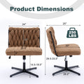 Armless Office Desk Chair No Wheels, Brown Brown Foam Polyester Blend
