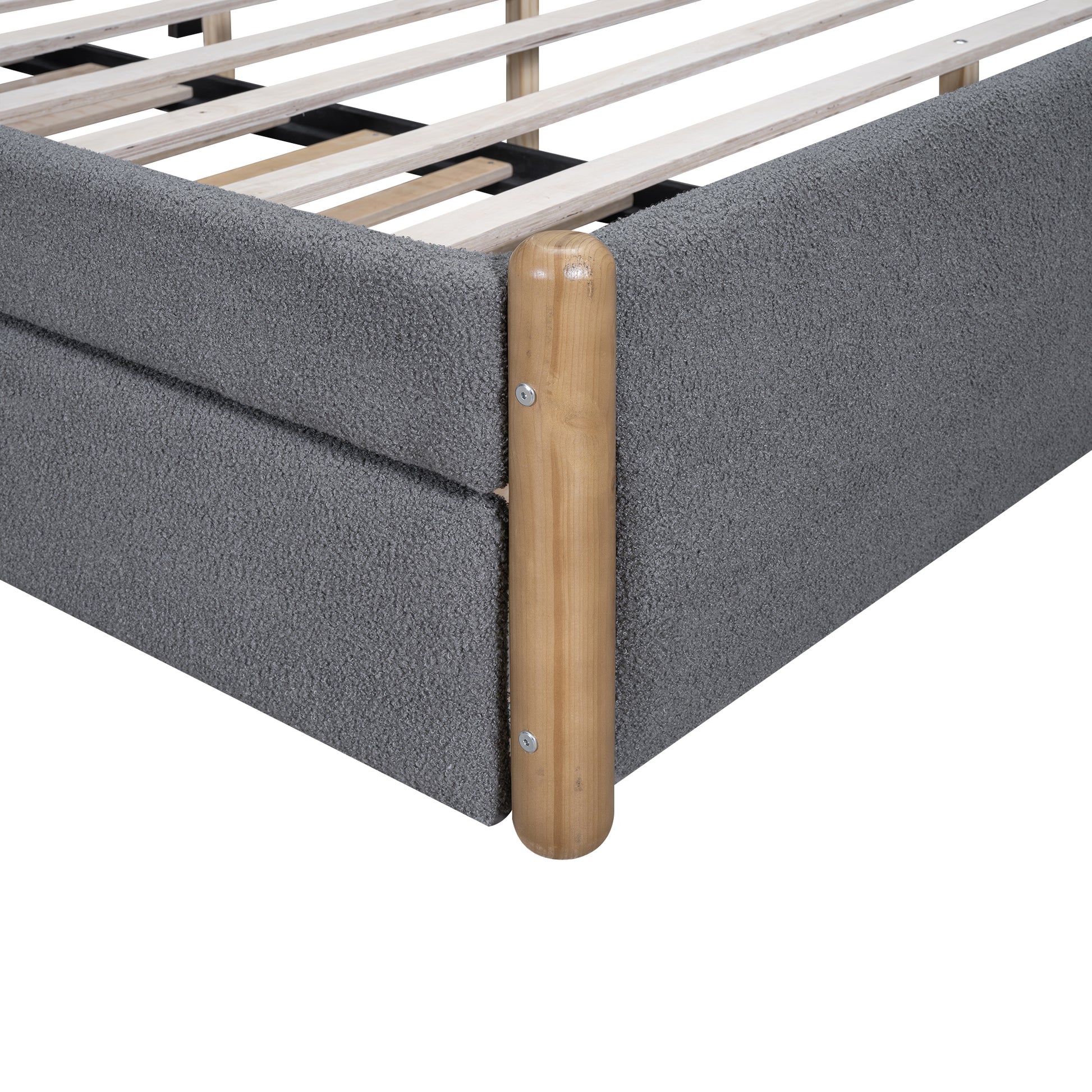 Full Size Upholstered Platform Bed With Wood Supporting Feet And Twin Size Trundle, Gray Box Spring Not Required Full Gray Wood Bedroom Upholstered