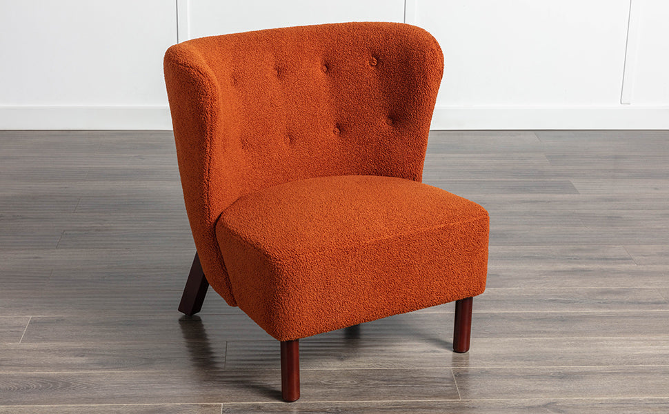 Accent Chair, Upholstered Armless Chair Lambskin Sherpa Single Sofa Chair With Wooden Legs, Modern Reading Chair For Living Room Bedroom Small Spaces Apartment, Burnt Orange Burnt Orange Polyester