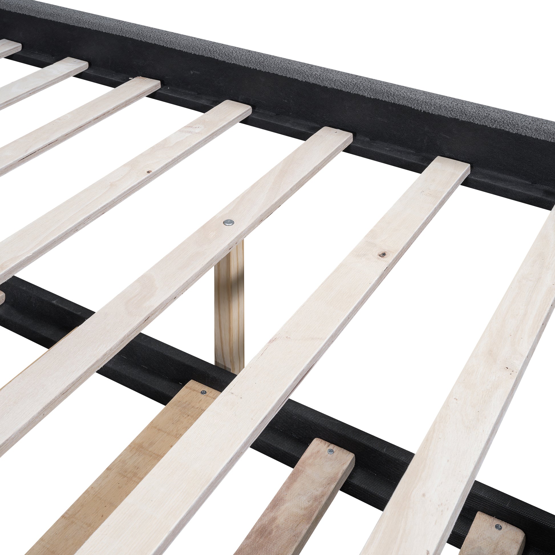 Full Size Upholstered Platform Bed With Wood Supporting Feet And Twin Size Trundle, Gray Box Spring Not Required Full Gray Wood Bedroom Upholstered