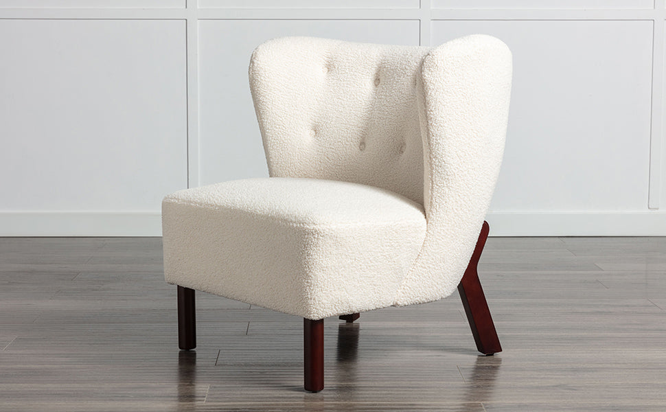 Accent Chair, Upholstered Armless Chair Lambskin Sherpa Single Sofa Chair With Wooden Legs, Modern Reading Chair For Living Room Bedroom Small Spaces Apartment, Cream Cream Polyester